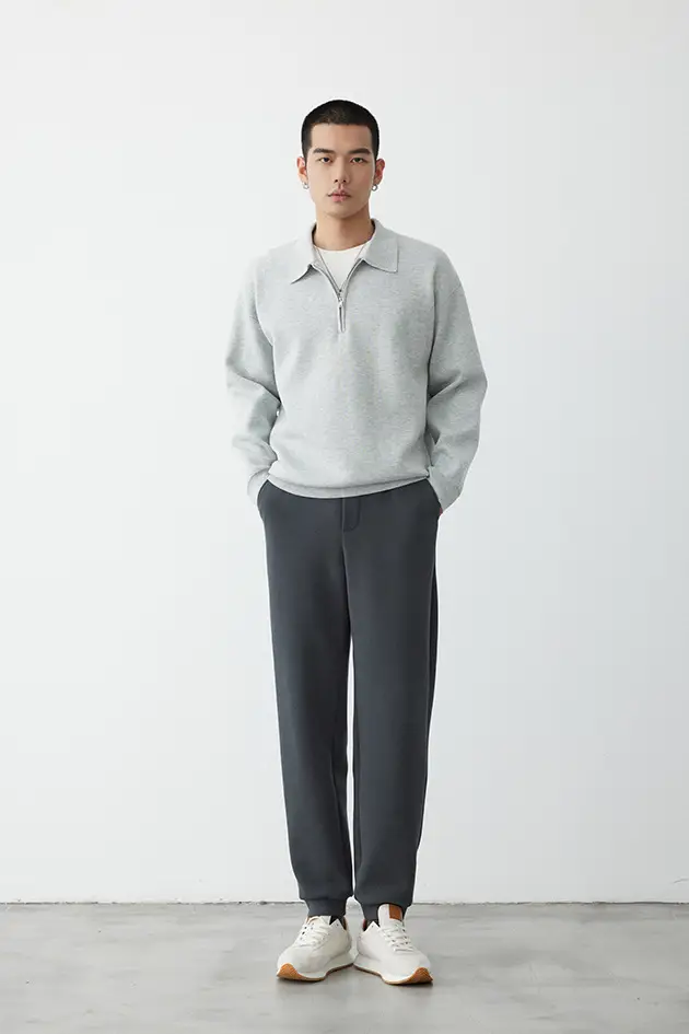 Gray Knit Polo Collar Men's Top 2023 Winter — feature 10