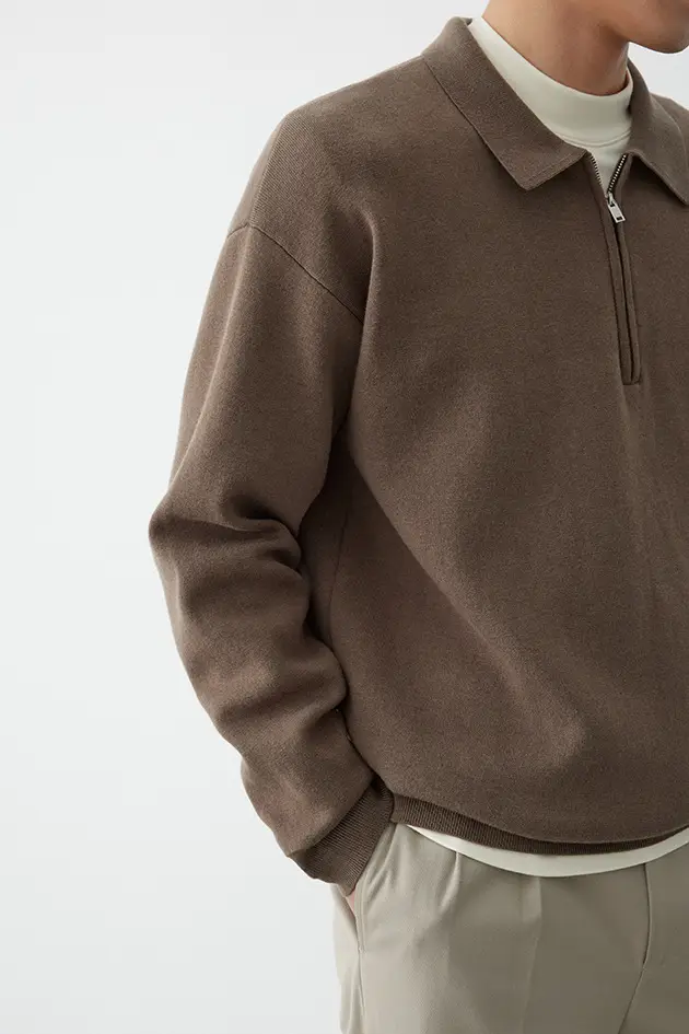 Gray Knit Polo Collar Men's Top 2023 Winter — feature 11