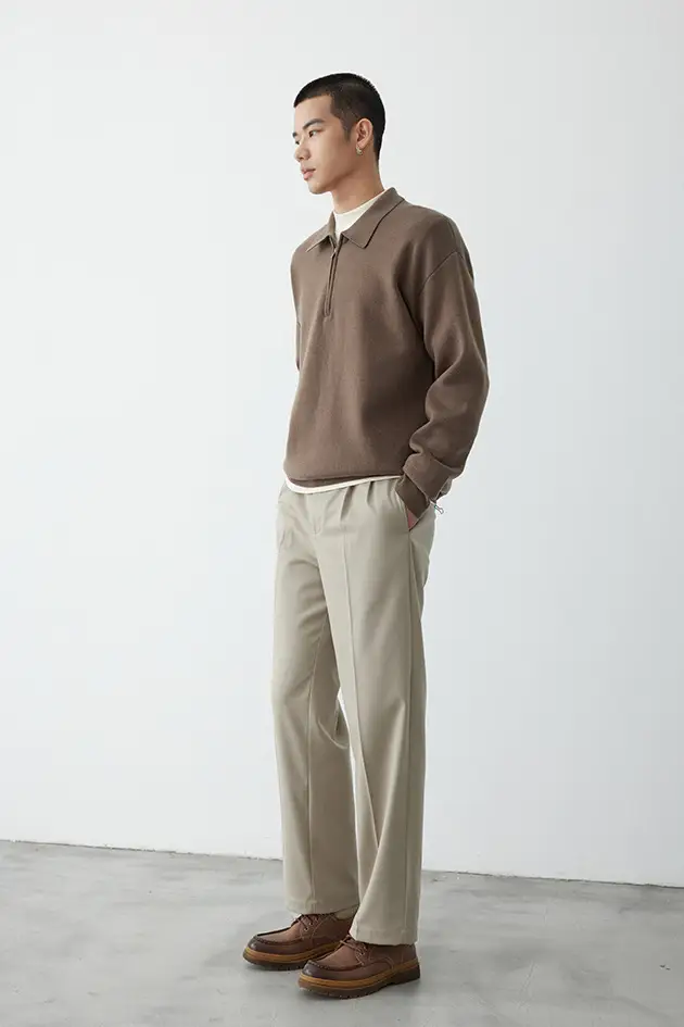 Gray Knit Polo Collar Men's Top 2023 Winter — feature 12