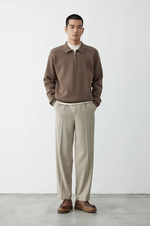 Gray Knit Polo Collar Men's Top 2023 Winter — feature 14