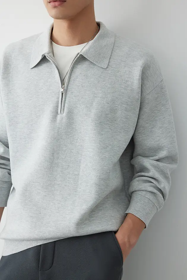 Gray Knit Polo Collar Men's Top 2023 Winter — feature 2