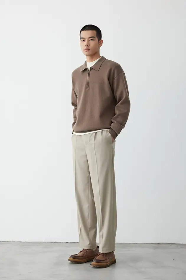 Gray Knit Polo Collar Men's Top 2023 Winter — feature 3