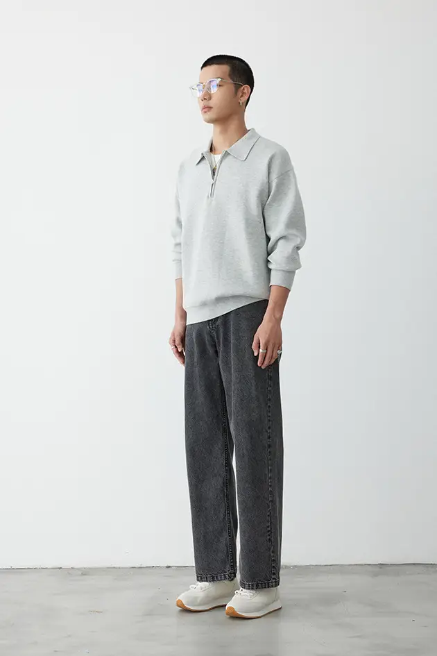 Gray Knit Polo Collar Men's Top 2023 Winter — feature 6