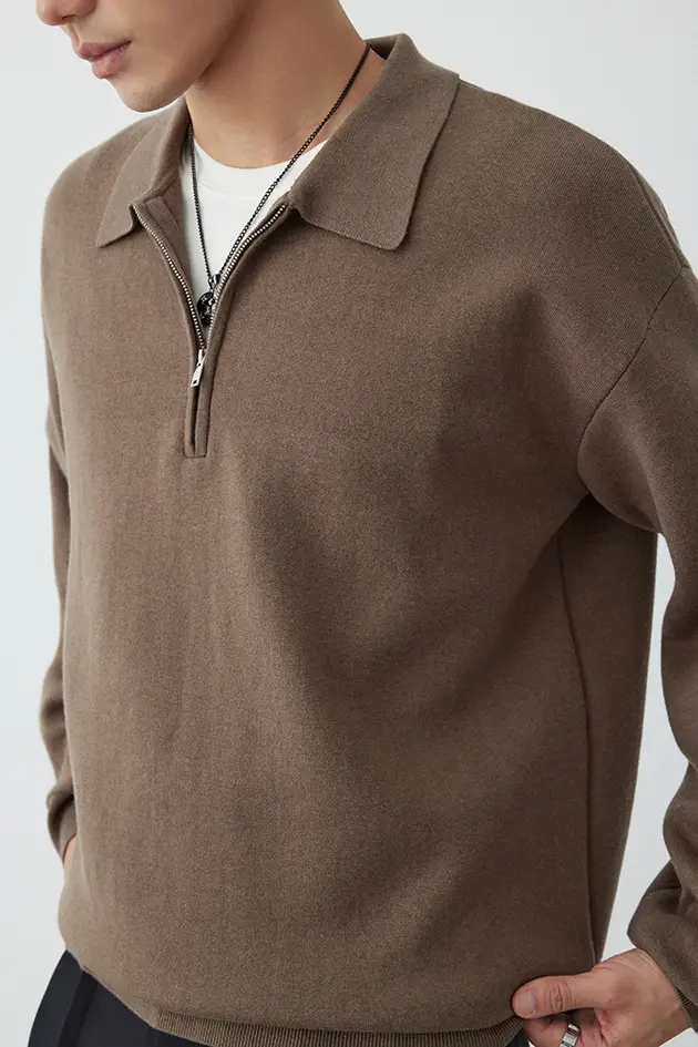 Gray Knit Polo Collar Men's Top 2023 Winter — feature 9