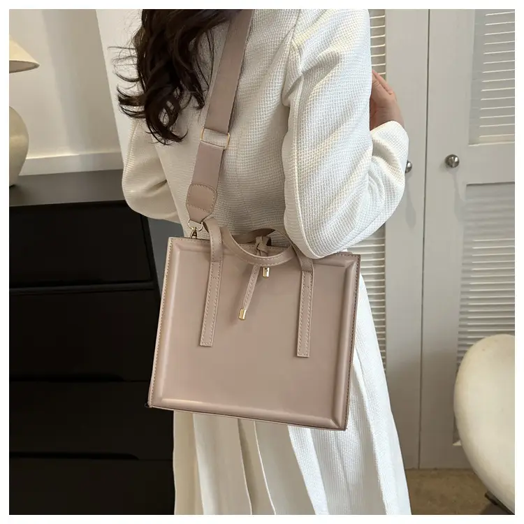 Nude Leather Women's Large Tote Bag with Shoulder Strap — feature 10