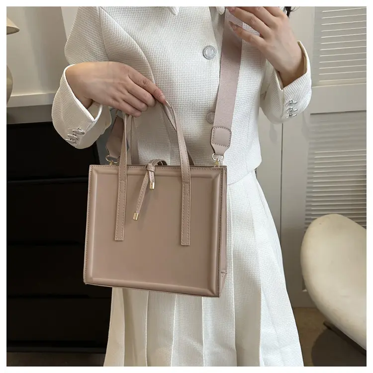 Nude Leather Women's Large Tote Bag with Shoulder Strap — feature 11