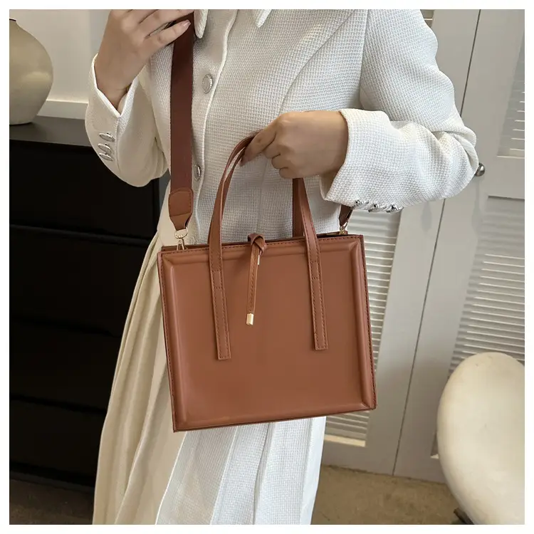 Nude Leather Women's Large Tote Bag with Shoulder Strap — feature 12