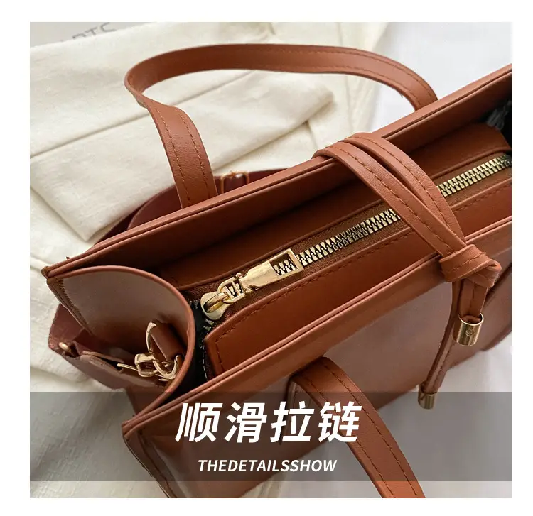 Nude Leather Women's Large Tote Bag with Shoulder Strap — feature 5