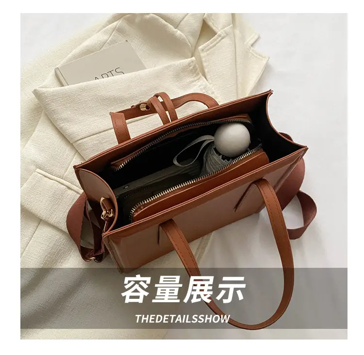 Nude Leather Women's Large Tote Bag with Shoulder Strap — feature 6
