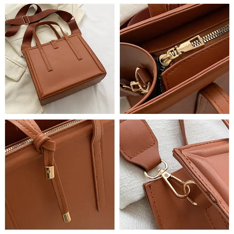 Nude Leather Women's Large Tote Bag with Shoulder Strap — feature 7