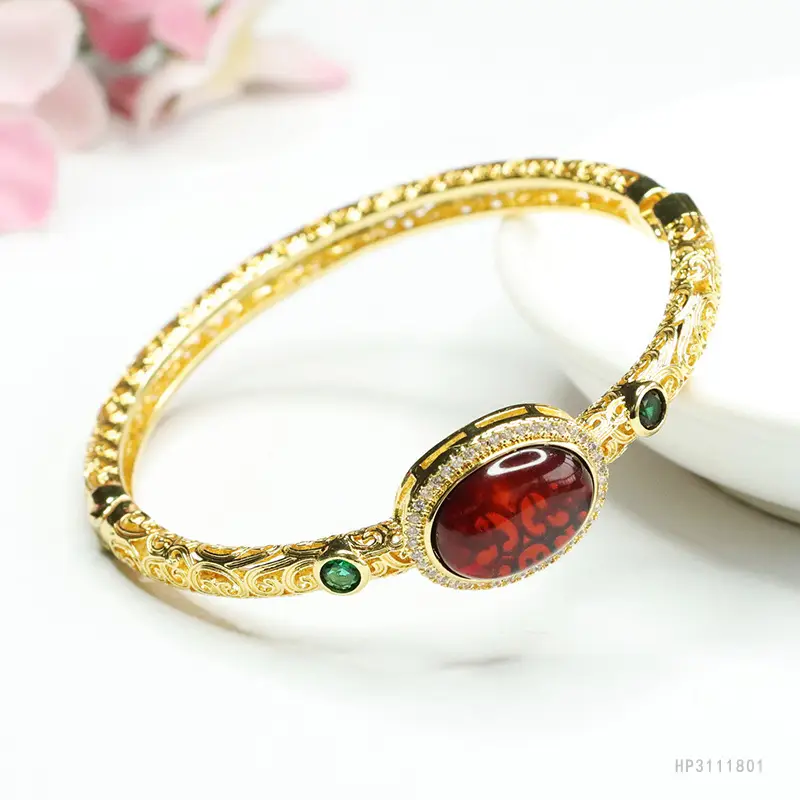 Guan Yu Blood Amber Bracelet Blood Amber Bangle Palace Style