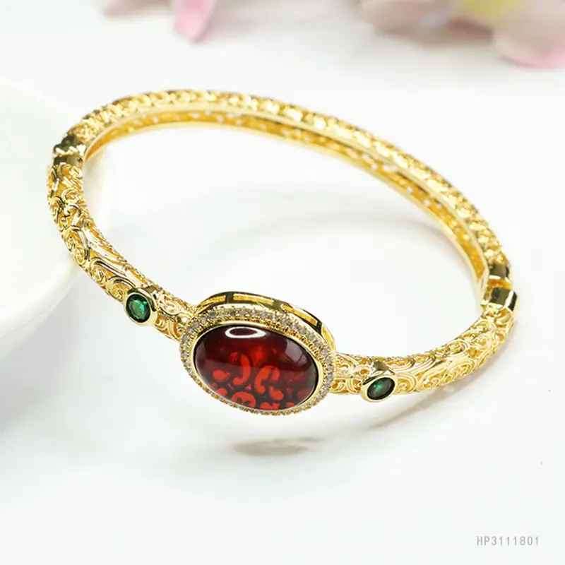 Guan Yu Blood Amber Bracelet Blood Amber Bangle Palace Style — feature 8