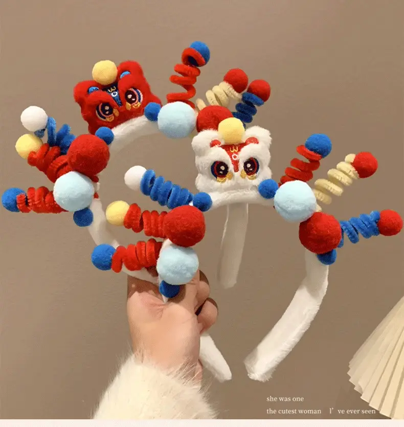 Plush Bear Headband with Colorful Pom Pom Decor — feature 1