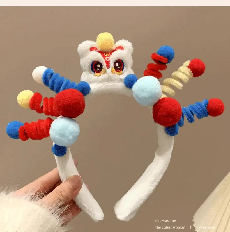 Plush Bear Headband with Colorful Pom Pom Decor — feature 7