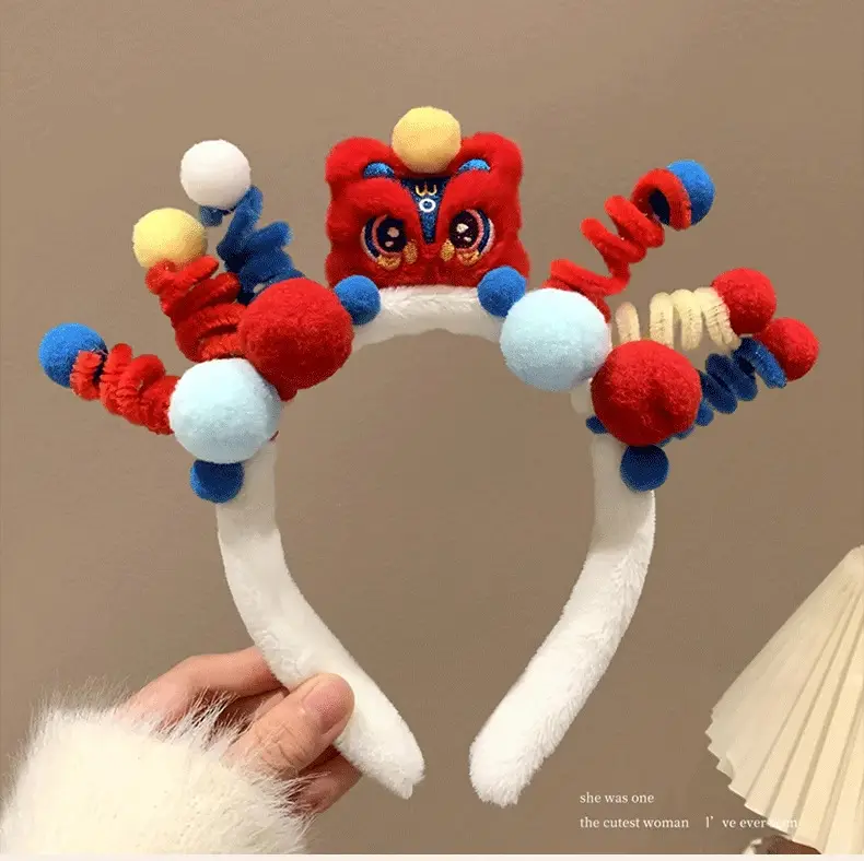Plush Bear Headband with Colorful Pom Pom Decor — feature 8