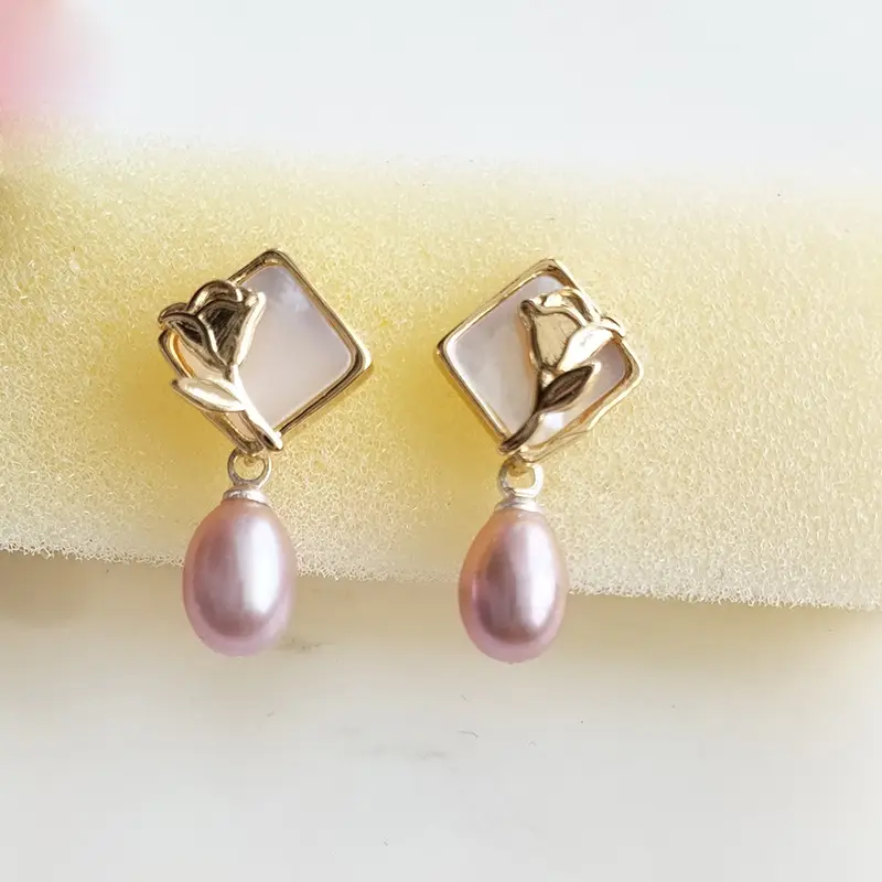 S925 Gold Pearl Geometric Earrings Light Luxury New Style - Image 3
