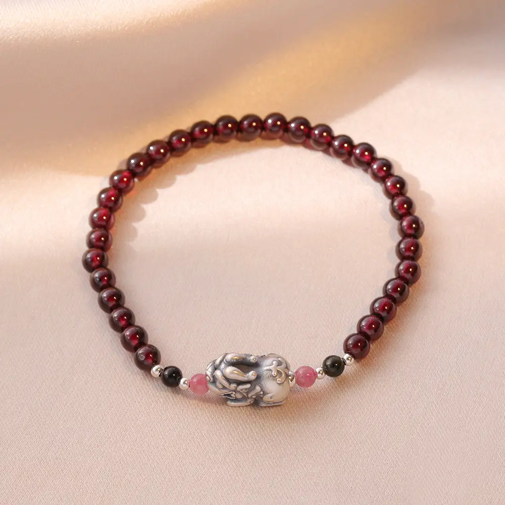 Female S925 Silver Kirin Red Garnet Bracelet - Image 3