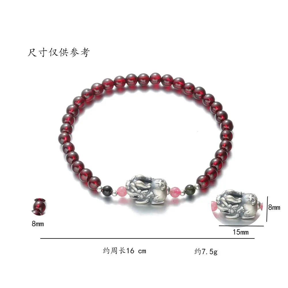 Female S925 Silver Kirin Red Garnet Bracelet - Image 5