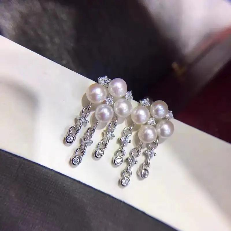 S925 Pearl Earrings Four Beads Multi Beaded - Image 5
