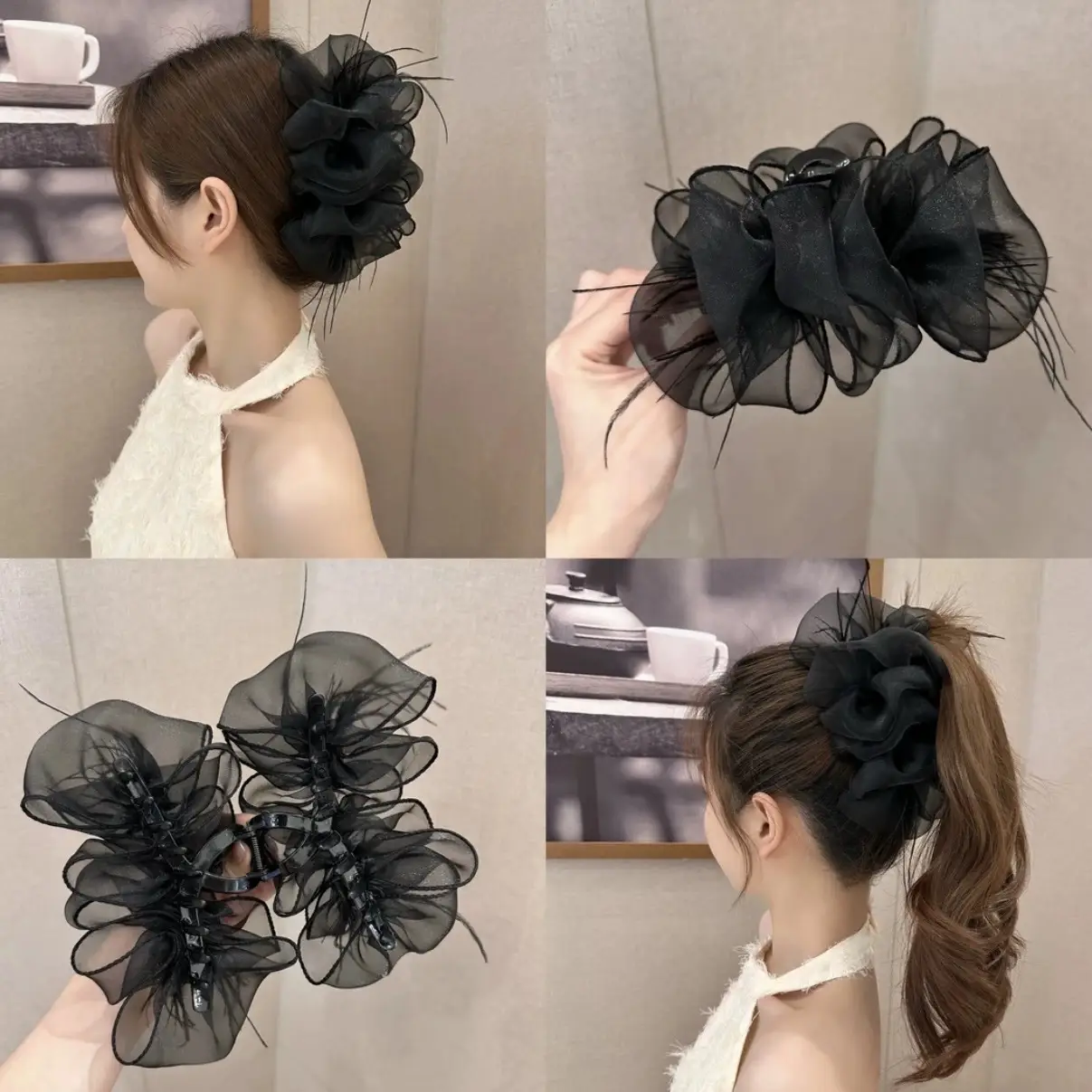 Black Mesh Cloud Bubble Hair Clip for Women - Image 45