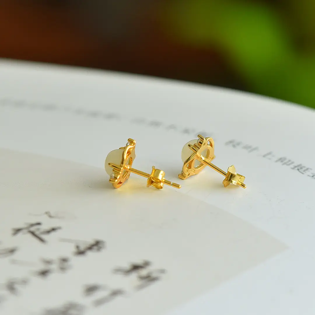 925 Silver Jade Stud Earrings White Jade - Image 4