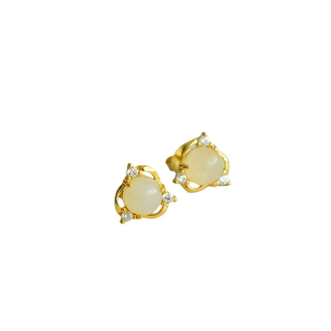 925 Silver Jade Stud Earrings White Jade - Image 5
