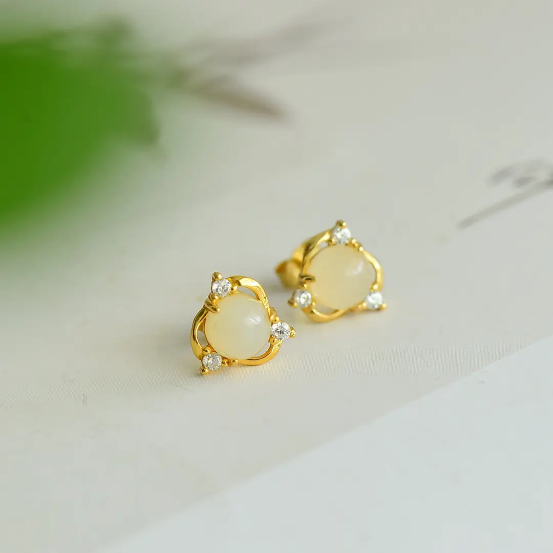 925 Silver Jade Stud Earrings White Jade — feature 6