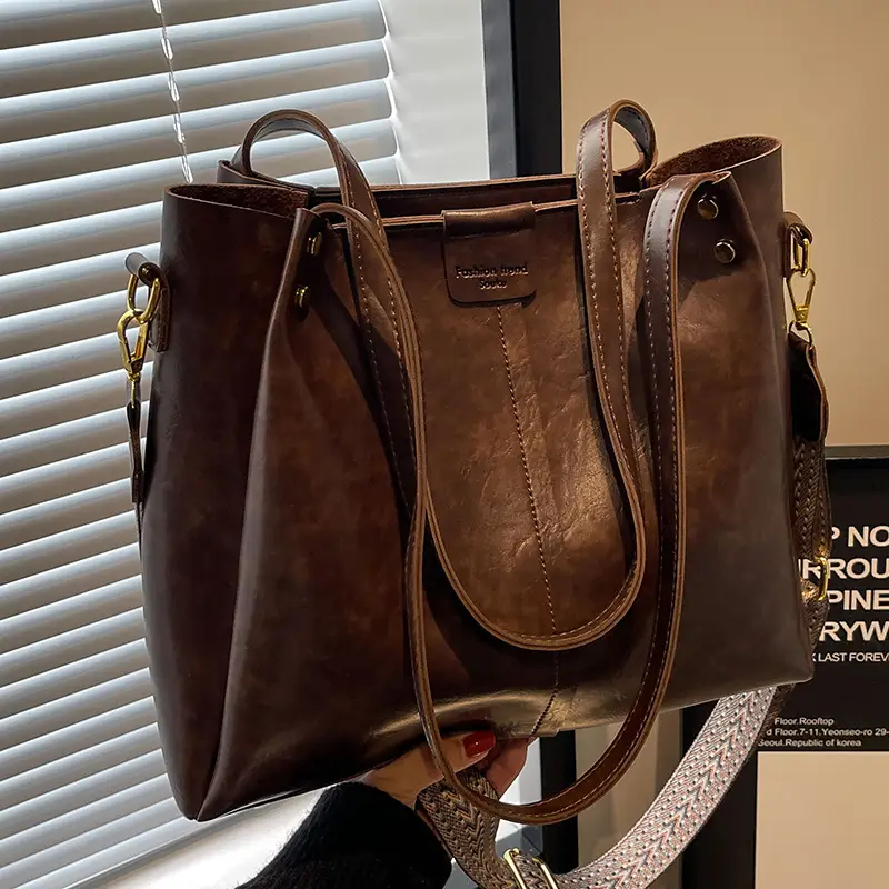 Women's Black Leather Crossbody Tote Bag Large Capacity Autumn Winter - Image 8