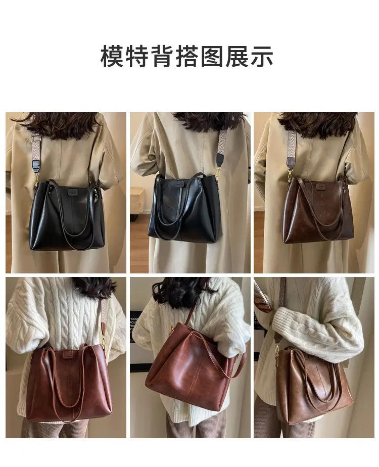 Women's Black Leather Crossbody Tote Bag Large Capacity Autumn Winter — feature 11