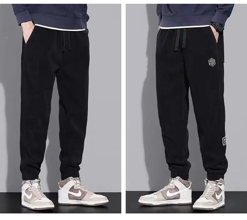 Men's Warm Fleece Sweatpants Black Ankle Tied Winter — feature 14