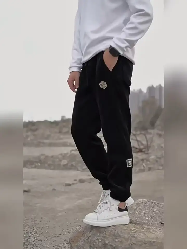 Men's Warm Fleece Sweatpants Black Ankle Tied Winter — feature 21