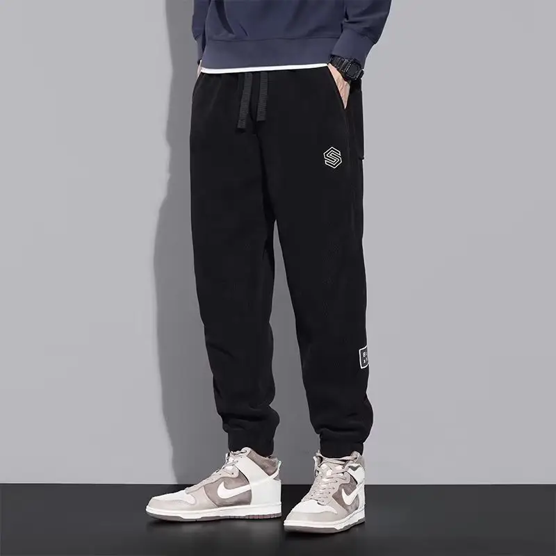 Men's Warm Fleece Sweatpants Black Ankle Tied Winter - Image 2