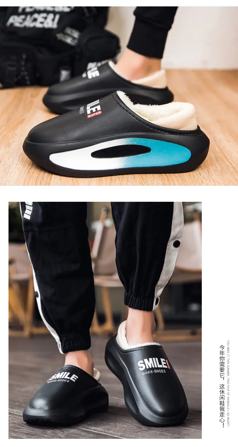 plus size Cotton Slippers Men's Winter Indoor Parent-Child fleece-lined Warm Waterproof Couple's Cotton Slippers Bag with Mao Mao Slippers — feature 8