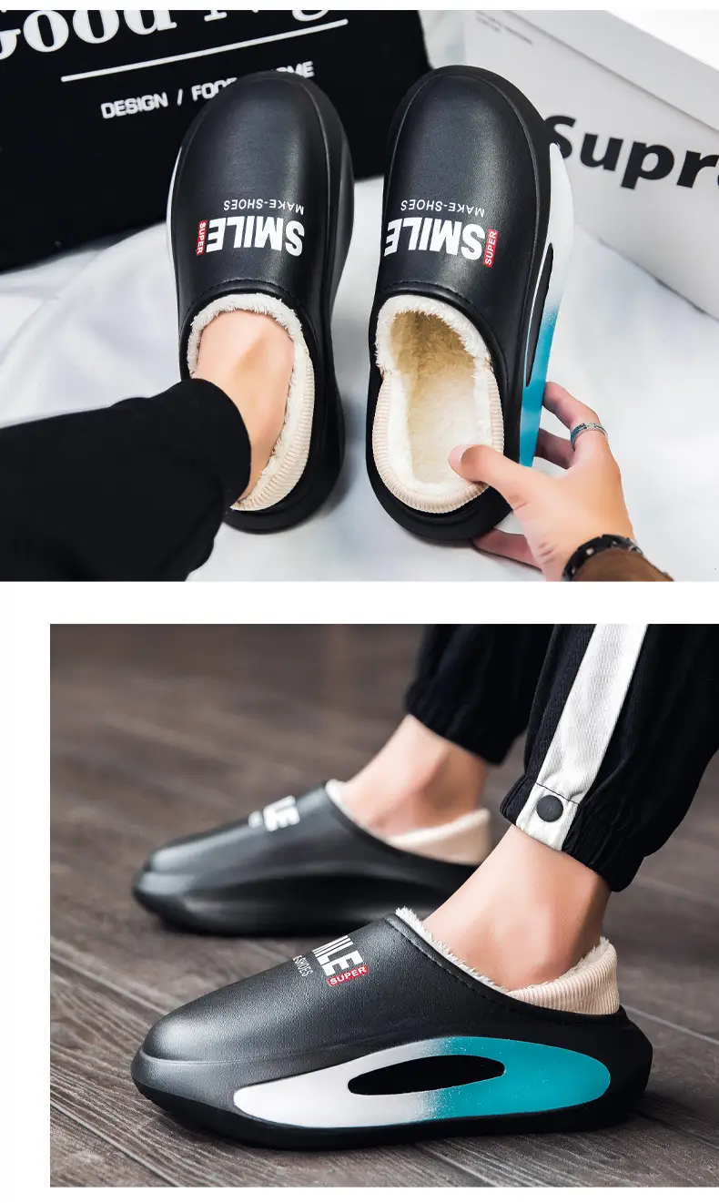 plus size Cotton Slippers Men's Winter Indoor Parent-Child fleece-lined Warm Waterproof Couple's Cotton Slippers Bag with Mao Mao Slippers — feature 9