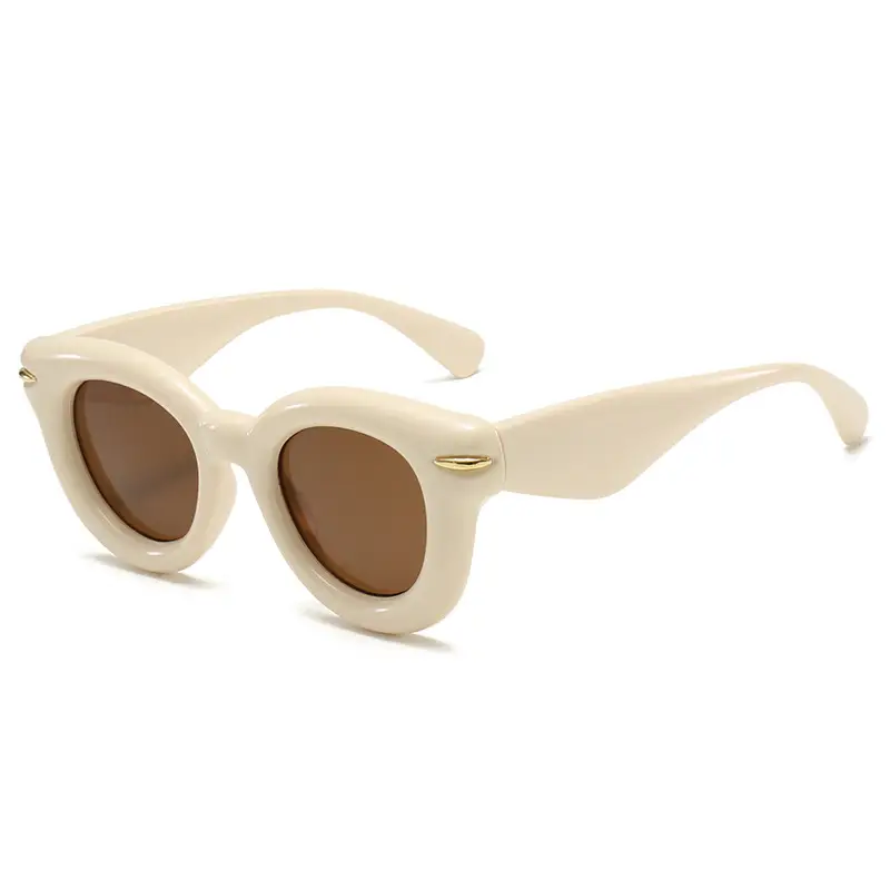 2023 New Cross-Border Round Frame Sunglasses Cream Brown - Image 13