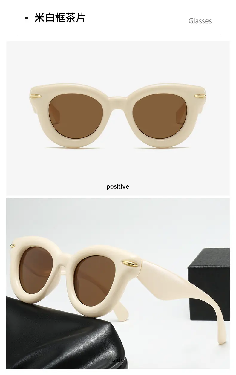 2023 New Cross-Border Round Frame Sunglasses Cream Brown — feature 13