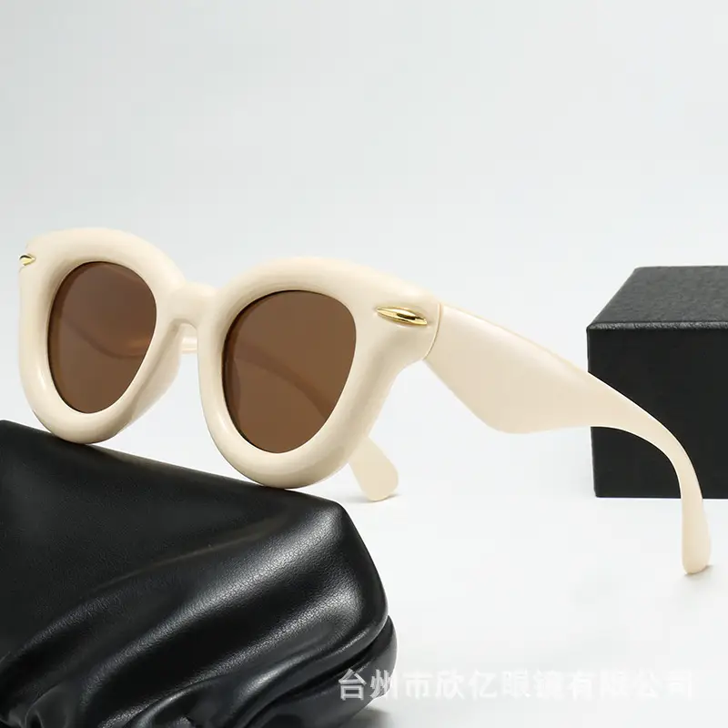 2023 New Cross-Border Round Frame Sunglasses Cream Brown - Image 2