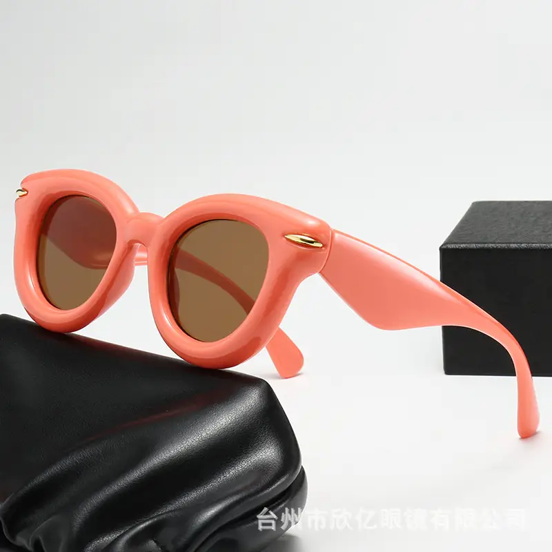 2023 New Cross-Border Round Frame Sunglasses Cream Brown - Image 4