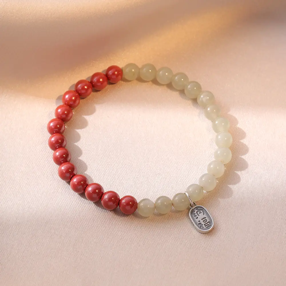 S925 Jade Bracelet Red White Japanese Korean Style - Image 3