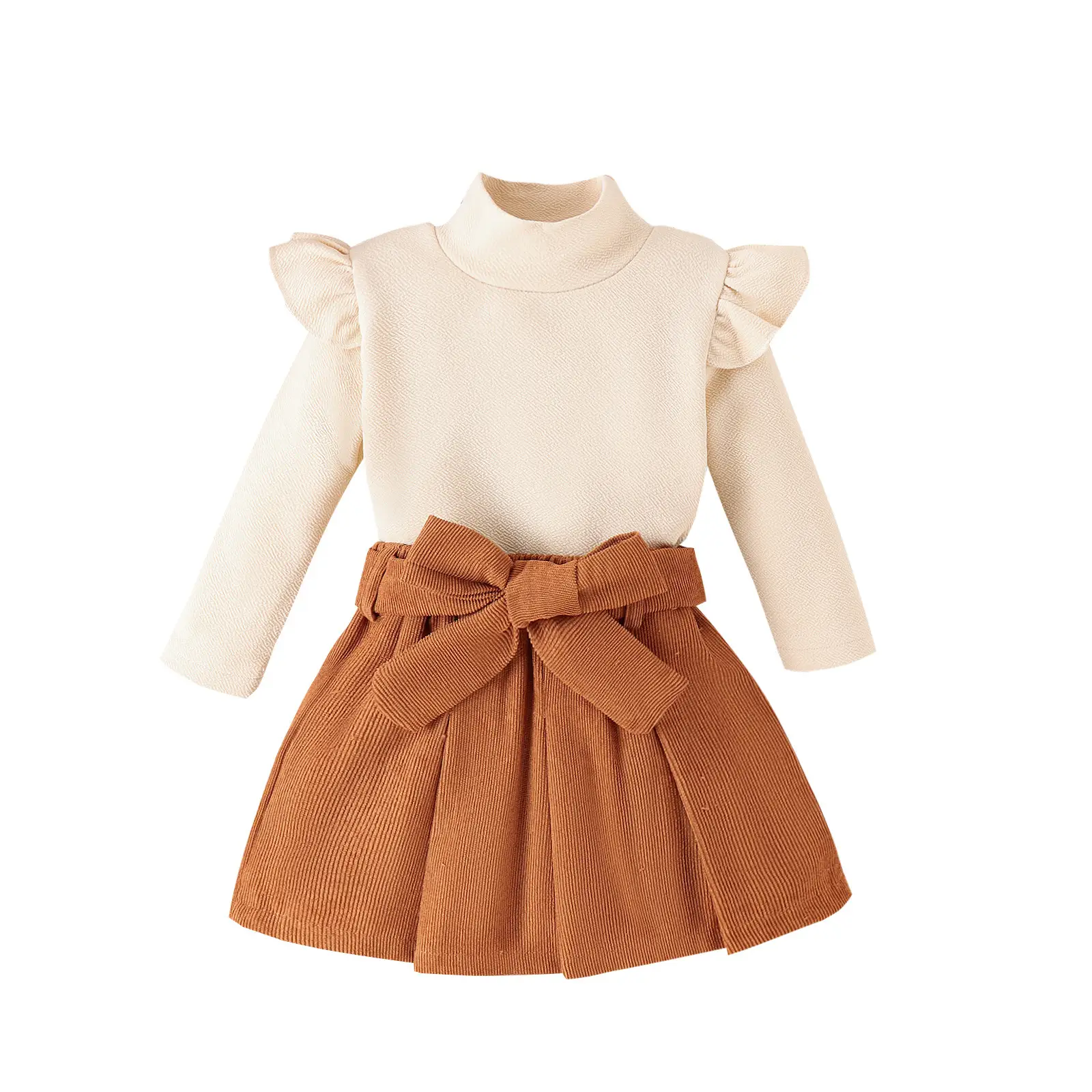 Baoxi Girls Cross-Country Sweater Skirt Set Brown Beige - Image 7