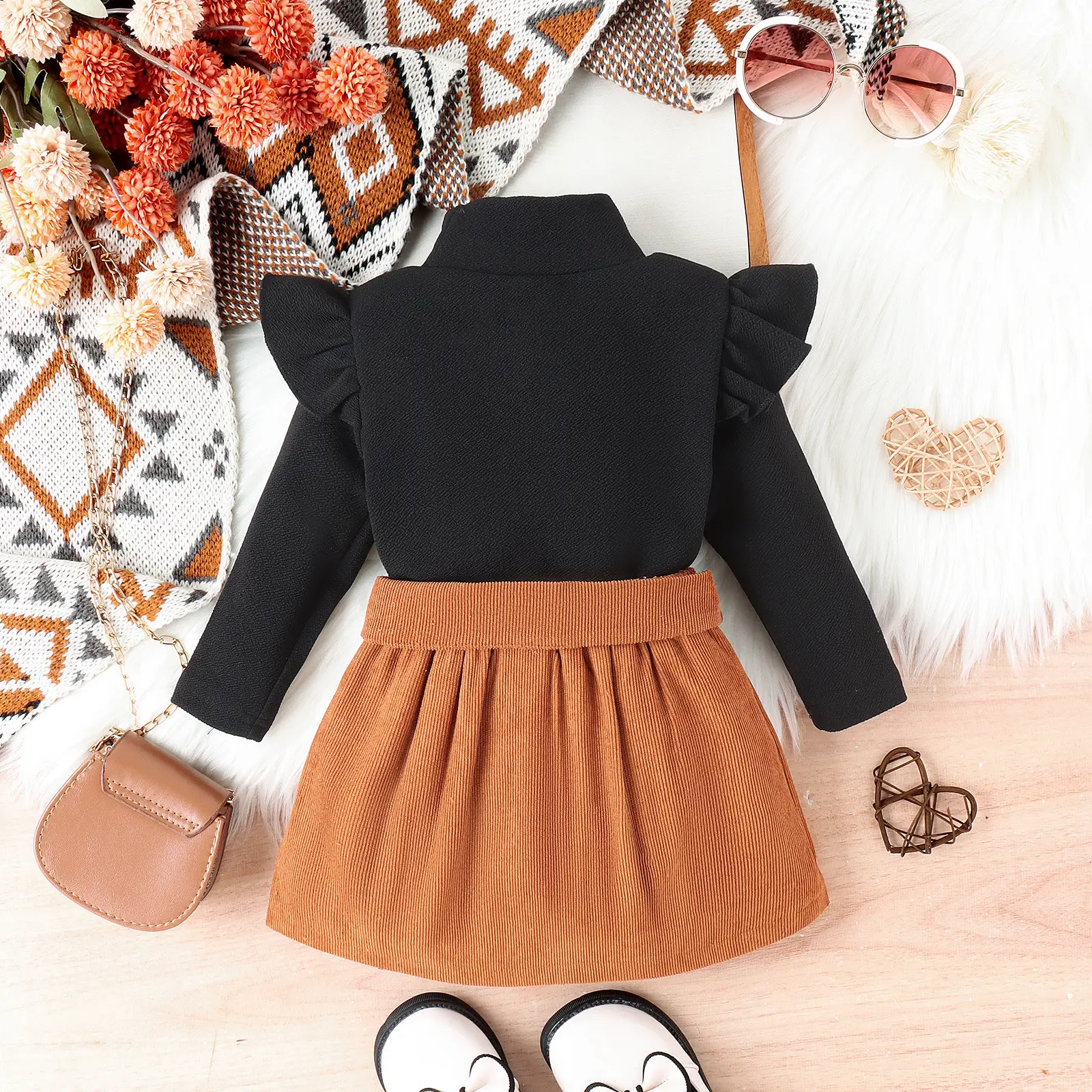Baoxi Girls Cross-Country Sweater Skirt Set Brown Beige — feature 13