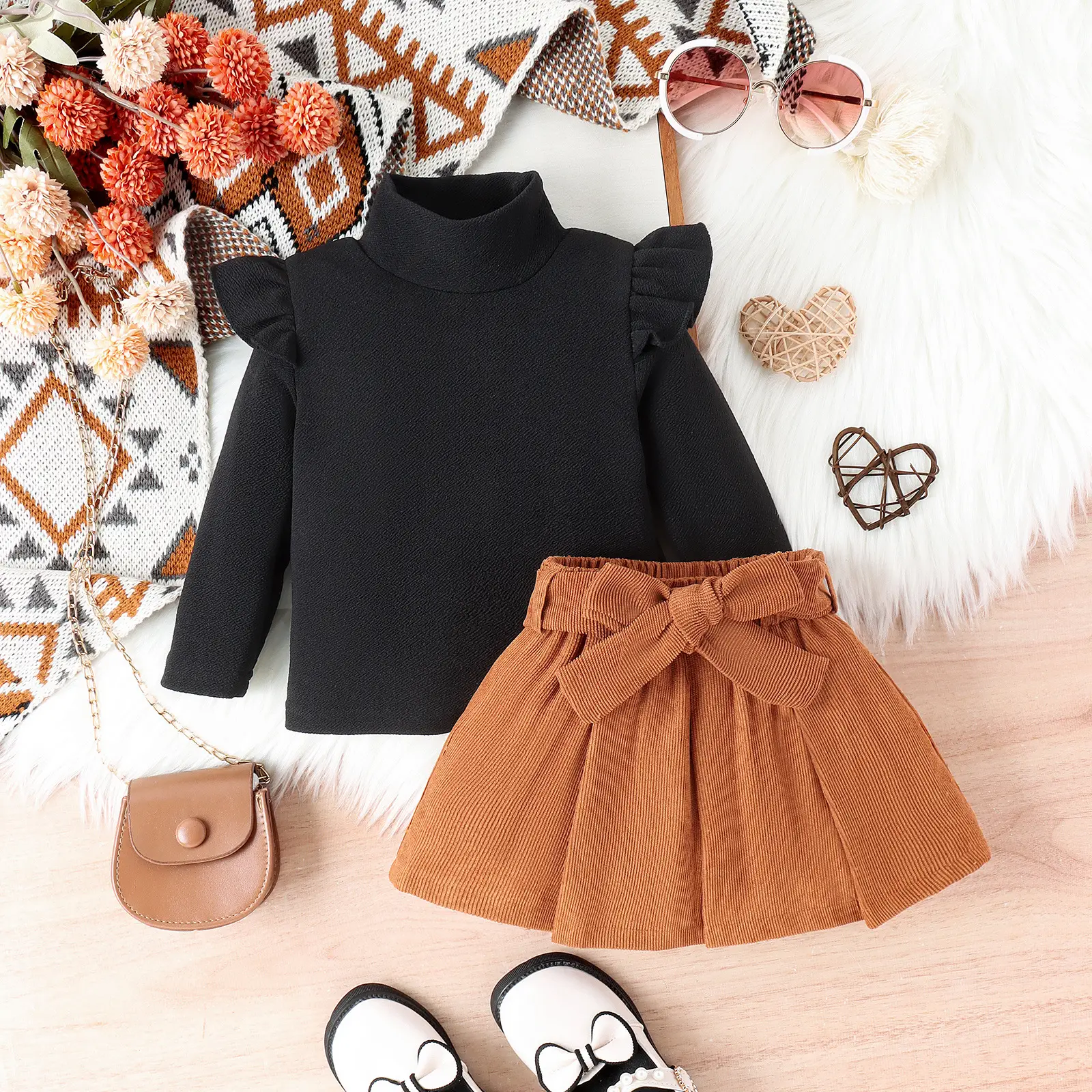 Baoxi Girls Cross-Country Sweater Skirt Set Brown Beige — feature 19