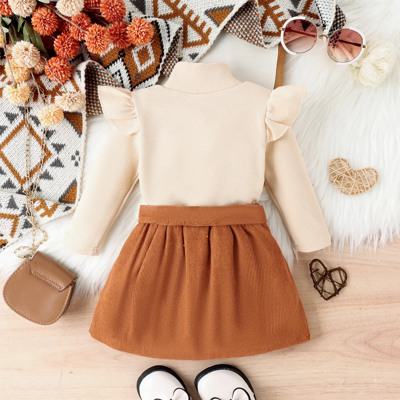 Baoxi Girls Cross-Country Sweater Skirt Set Brown Beige — feature 3
