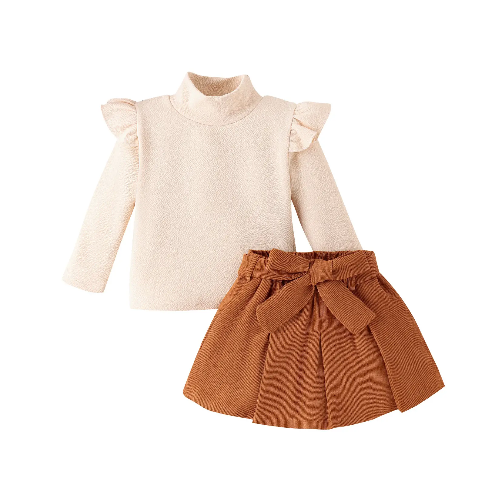 Baoxi Girls Cross-Country Sweater Skirt Set Brown Beige - Image 2