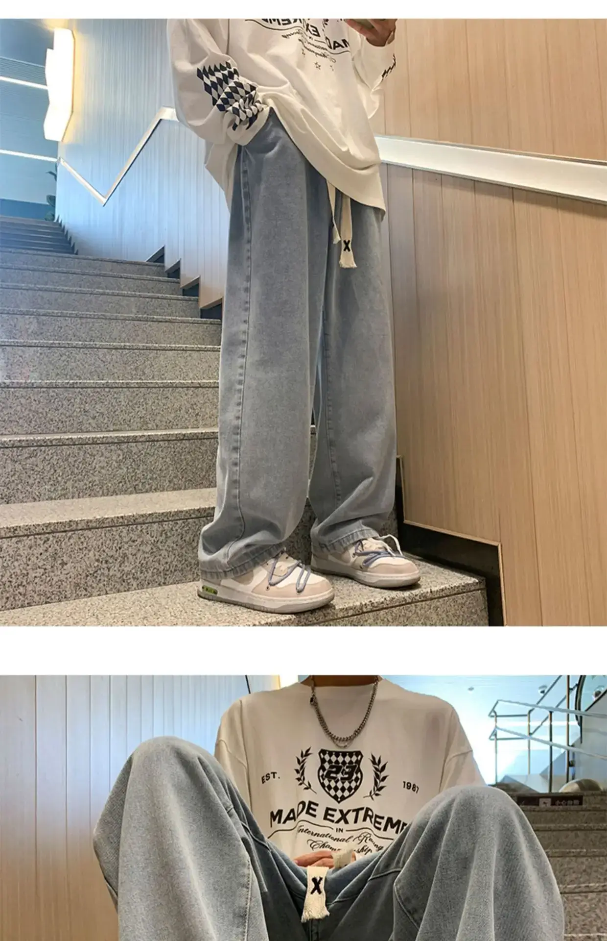 Men Wide Leg Jeans American High Street Spring Trousers — feature 8
