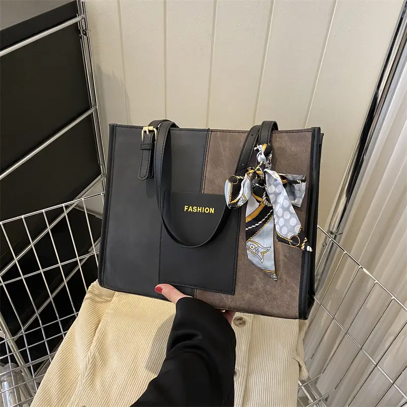 Korean Retro Shoulder Tote Bag Black 2023 Winter - Image 4