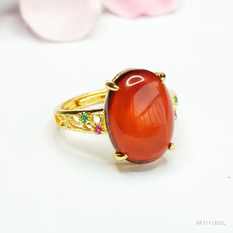 Guan Yu Natural Amber Cabochon Ring for Women - Image 4