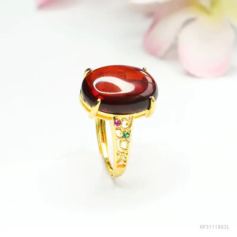 Guan Yu Natural Amber Cabochon Ring for Women - Image 5