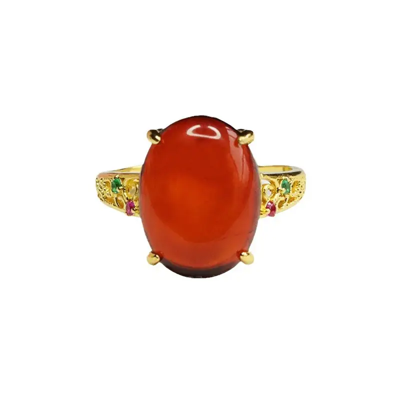 Guan Yu Natural Amber Cabochon Ring for Women - Image 6