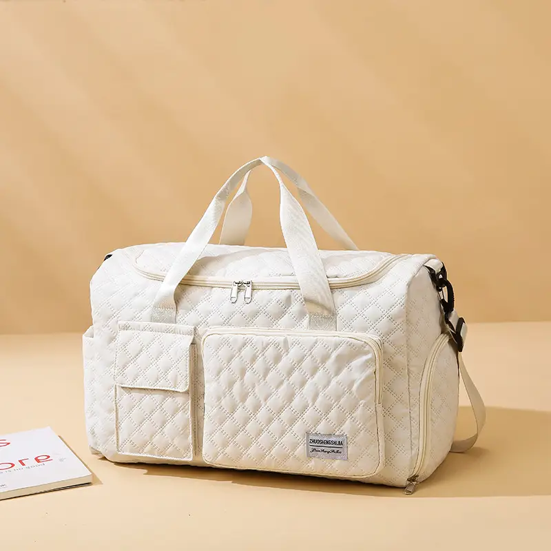 White Quilted Cross-Body Duffle Bag for Travel & Gym - Image 11